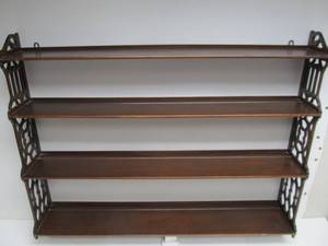 lot 98 image: Large Vintage Wooden Hanging Wall Shelf Display 4 Tier Shelving