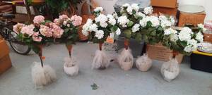 lot 61 image: Hydrangea Topiaries, (2) pink and (4) White, 48 tall.
