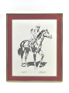 lot 70 image: Horse and Jockey Lithograph by Bob Biondich