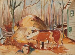 lot 18 image: Birney Quick Watercolor Painting of Cows