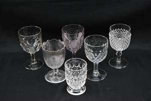 lot 321 image: Assortment of 6 Early American Cut Glass Goblets