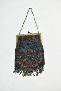 lot 357 image: Vintage Micro Beaded Blue & Gold Purse