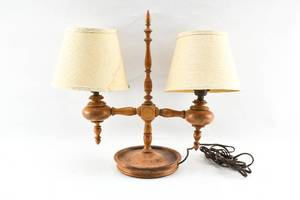 lot 409 image: Rustic Wooden Double Arm Desk Lamp
