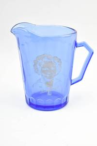 lot 263 image: Blue Glass Shirley Temple Pitcher Mug