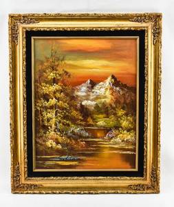lot 21 image: George Whitman Oil on Canvas of Sunset Landscape