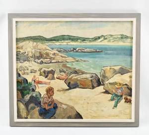 lot 19 image: Raphael Doktor Beach Scene Oil Painting