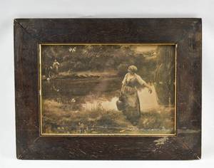 lot 323 image: Signed Painting on Board of 3 Women by a River