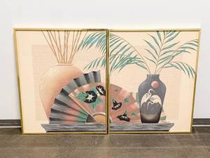 lot 66 image: Illustrative Style Paintings on Canvas Diptych Signed Franco