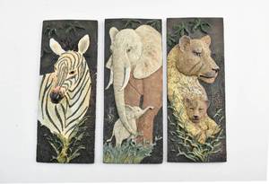 lot 443 image: 3 African Animal Relief Wall Plaques