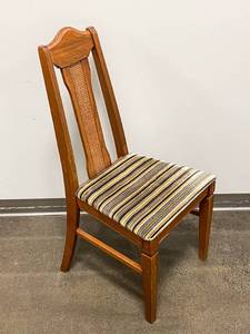 lot 373 image: Mid Century Modern Wood Chair with Striped Velvet Seat