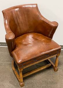 lot 376 image: Vintage Round Back Brown Leather Armchair