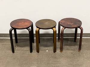lot 378 image: 3 Birch Bentwood Stools with Dark Walnut Finish from Target Home