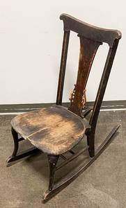 lot 391 image: Antique Crocker Chair Co. Wood Rocking Chair, Cracked Seat