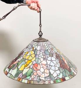 lot 46 image: Large Purple and Floral Tiffany Style Pendant Light