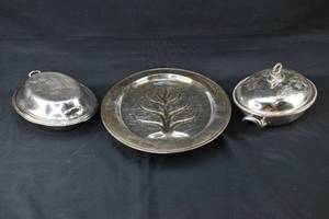 lot 84 image: Silver Plate Covered Serving Dishes and Platter, Castleton, Gorham, J.G.