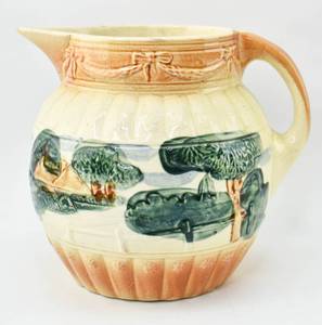 lot 246 image: Ceramic Majolica Landscape Water Pitcher