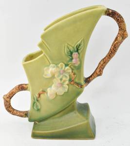 lot 248 image: Roseville Pottery Apple Blossom Green Vase 373-7