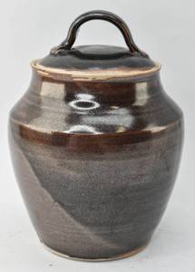 lot 249 image: Brown Studio Pottery Lidded Urn