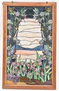 lot 30 image: Floral Sunset Stained Glass Panel