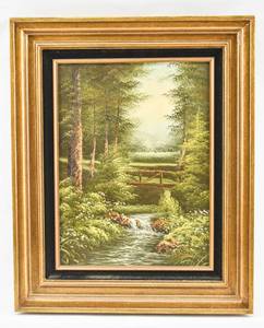 lot 131 image: H. Foster Forest & Bridge Scene Painting