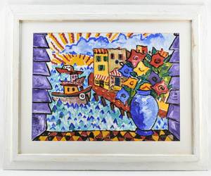 lot 139 image: Original Oil Painting of Harbor Scene Signed Terry White