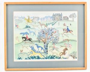 lot 69 image: Isabel Baillen Signed and Numbered Lithograph, Hunting with Hounds