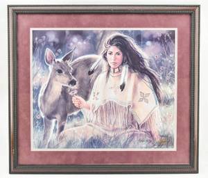lot 137 image: Maija Native American Woman with Fawn Print