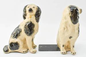 lot 265 image: Pair of Tan and Black Staffordshire Dog Figurine Bookends