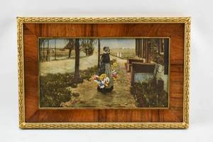 lot 324 image: Painted Print of a Woman Holding Flowers After George Hitchcock