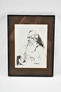 lot 325 image: Vintage Signed Drawing of a Man Playing Clarinet