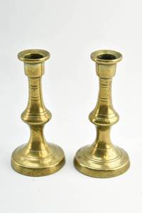 lot 340 image: Pair of Small Candlestick Holders with Brass Finish