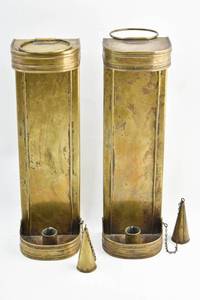 lot 352 image: Pair of Brass Toned Candlestick Sconces with Snuffers