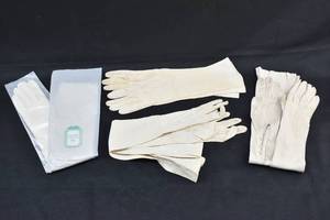 lot 337 image: 4 Pairs of Womens White Gloves--Dior Opera Gloves, Leather, Suede