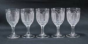lot 201 image: Set of 5 Small Lattice Panel Cut Glass Goblets