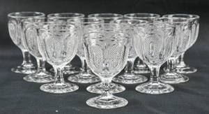 lot 202 image: Set of 13 Small Lattice Panel Cut Glass Goblets