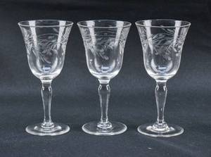 lot 205 image: Set of 3 Small Etched Glass Goblets