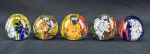 lot 181 image: 5 Colorful Confetti Blown Glass Paperweights