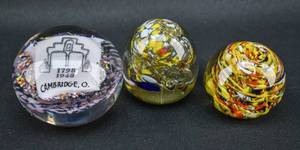 lot 180 image: 3 Blown Glass Paperweights