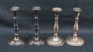 lot 120 image: 2 Pairs of Vintage Silver Toned Candlesticks