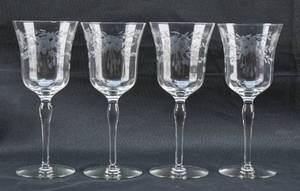 lot 207 image: Set of 4 Etched Glass Goblets