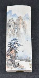 lot 185 image: Rectangular Painted Landscape Stone Paperweight