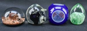 lot 13 image: 4 Blown Glass Paperweights with Suspended Objects