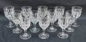 lot 213 image: Set of 12 Lattice Panel Cut Glass Wine Goblets