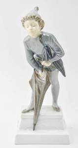 lot 156 image: Vintage Royal Copenhagen Boy with Umbrella Figurine No. 1129
