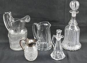 lot 224 image: 5 Cut Glass PitchersCreamersDecanter