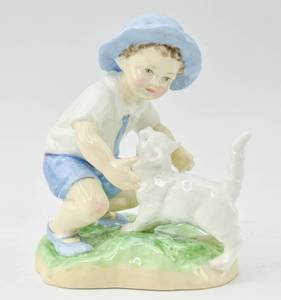lot 151 image: Vintage Royal Worcester China Child with Cat September Figurine No. 3457