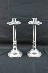 lot 73 image: Vintage Saks Fifth Avenue Pewter Candlestick Pair
