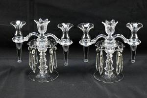 lot 85 image: Pair of 5-Piece Clear Glass Epergnes