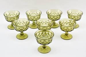 lot 71 image: Set of 8 Olive Green Coupe Glasses, Likely Noritake