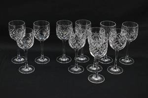lot 95 image: 11 Cut Glass Stemmed Wine Glasses